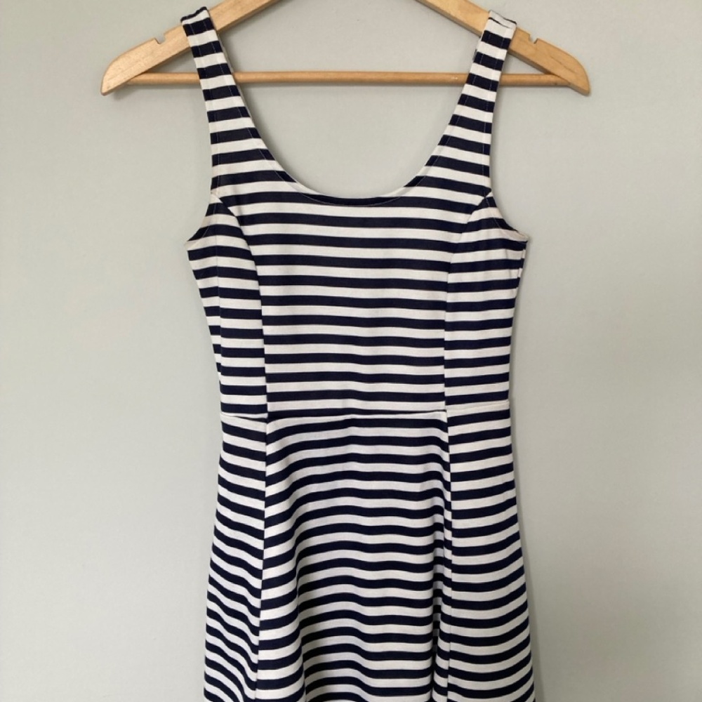 H&M Divided Navy Blue and White Sized US 4 Skater Striped Dress